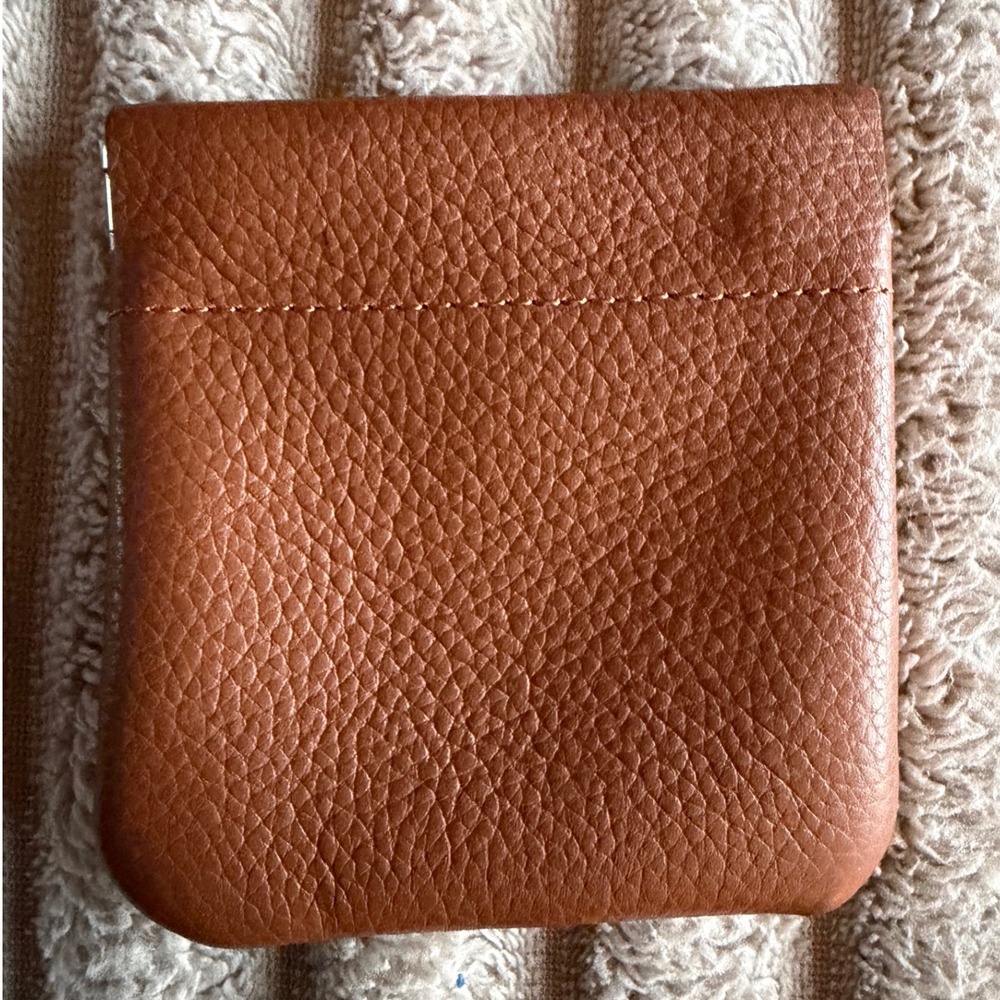 Nabob Leather Squeeze Coin Purse Tan Brown Pebbled Leather Small Pouch Wallet